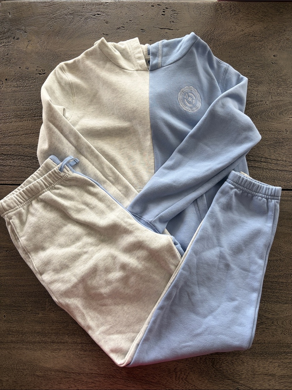 abercrombie kids Blue & Cream Two-Tone Hoodie and Joggers Set